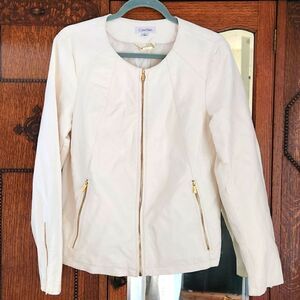 Calvin Klein white gold faux leather jacket L